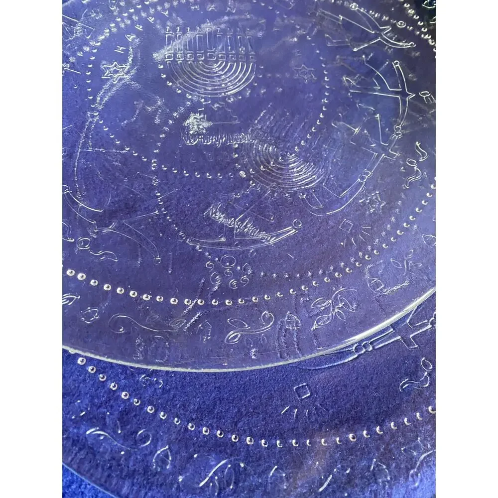 PAIR OF TWO NEIMAN MARCUS Hanukkah 2000 Clear Ornate Round 13” Serving Platters